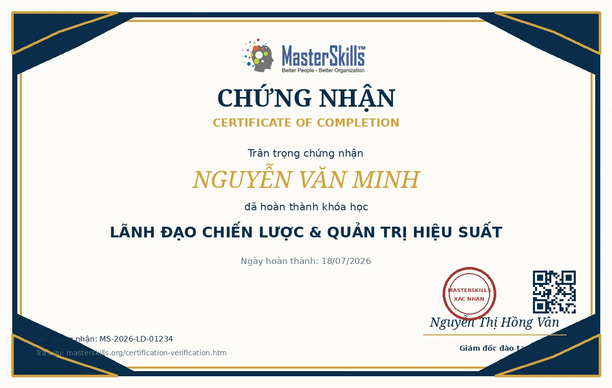 Sample Masterskills leadership program certificate
